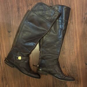 Coach Dark Brown Leather Boots with Gold Details